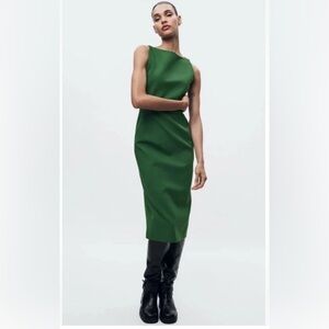 ZARA Woman ZW Collection Sleeveless Midi Dress – Green (XXL)